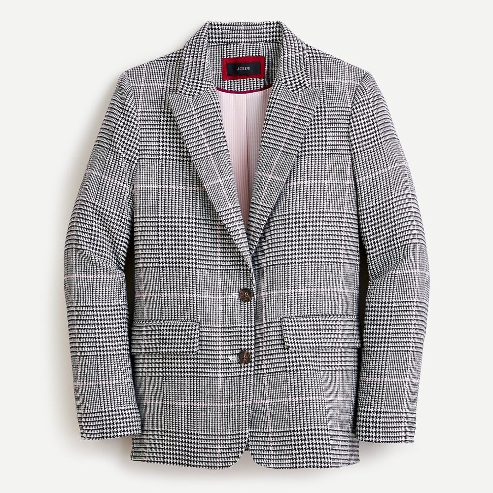 NWT J.Crew Boyfriend Blazer in Black White Plaid Italian Wool Jacket 6 $248